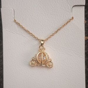 Disney Cinderella Carriage Elegant Gold Necklace 💛